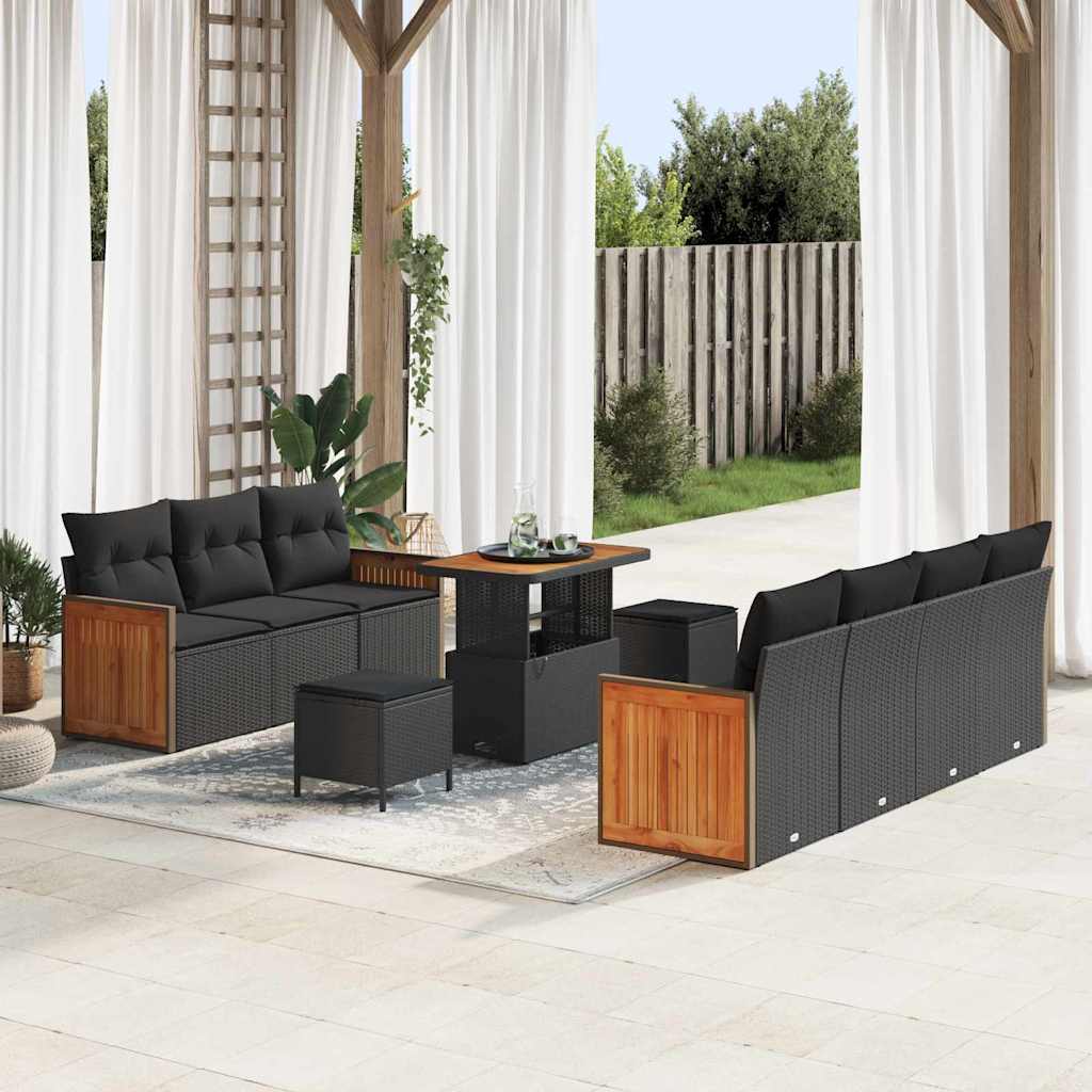 Garten-Sofa-Set 10 pcs Schwarz 90 x 55 x 71 cm Poly-Rattan